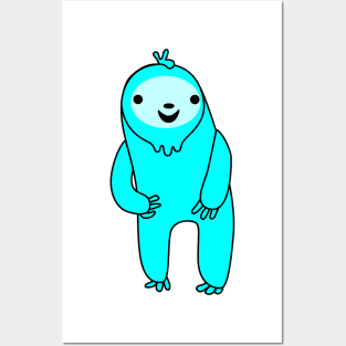 Excited Light Blue Sloth Posters and Art